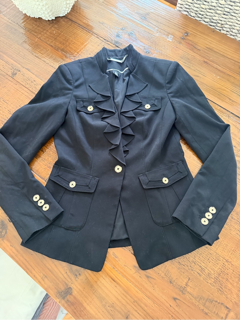 White House Black Market Black Ruffle-Front Blazer